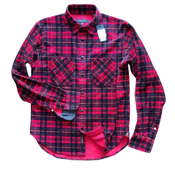 Rag & Bone Men's Corduroy Engineered Plaid Snap Sport Shirt - Picture 6 of 6